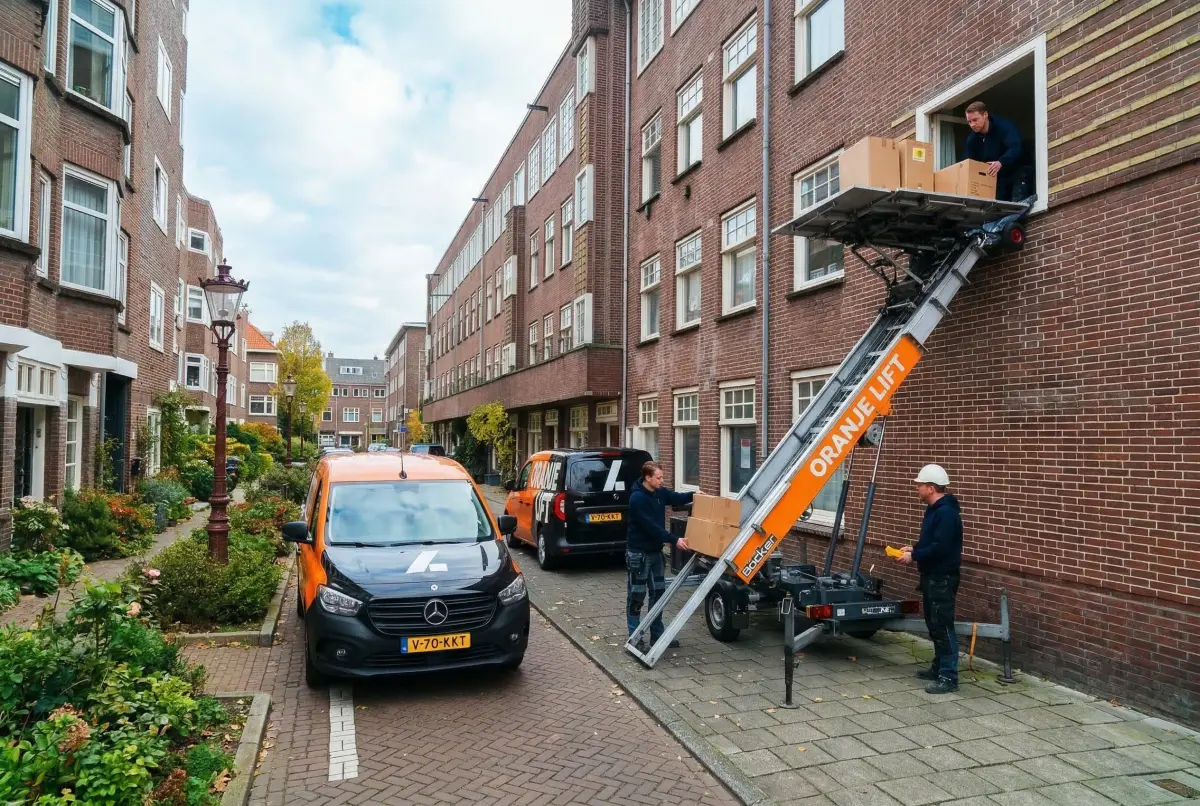 Aanhangerlift geplaatst in een smalle straat in Zwolle