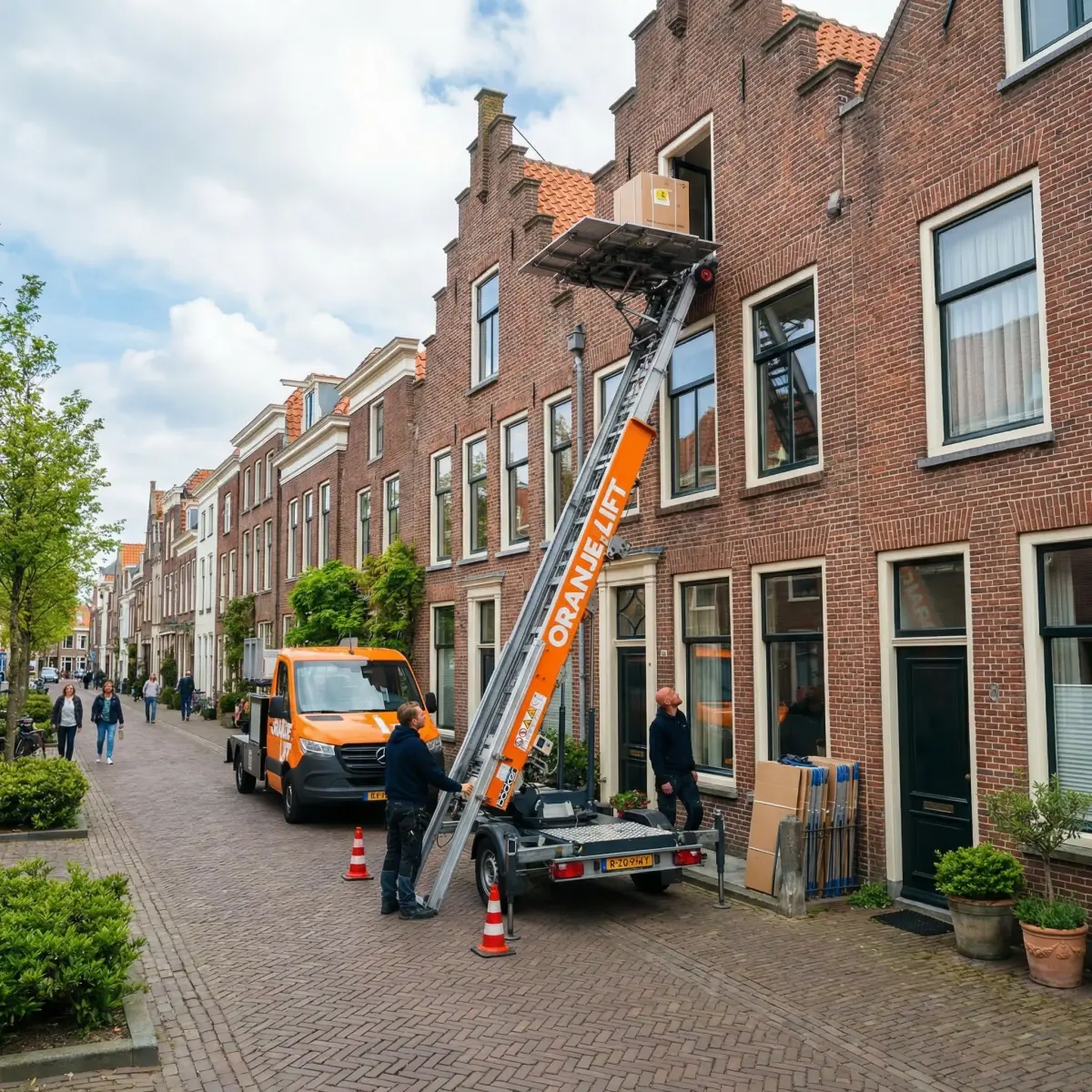 Aanhangerlift in gebruik bij woning in Zwolle